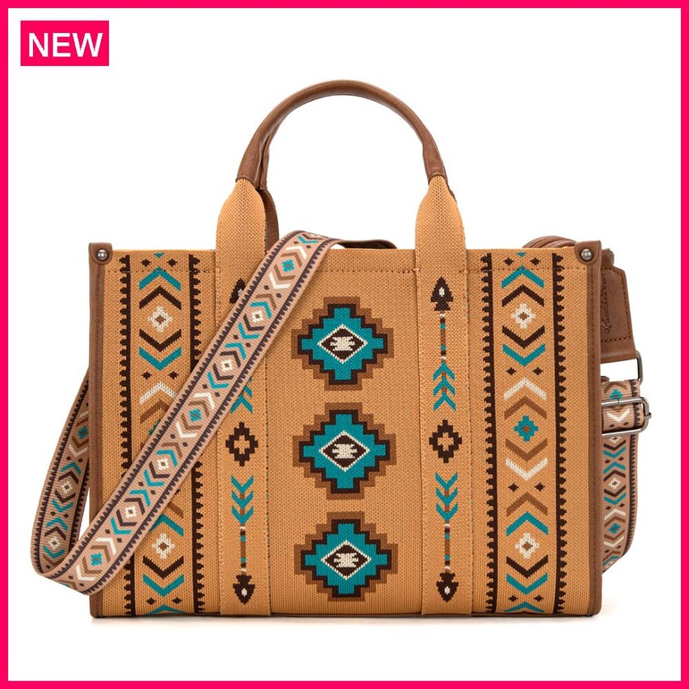 Western Aztec Tote Bag With Zipper Closure, Adjustable Guitar Strap